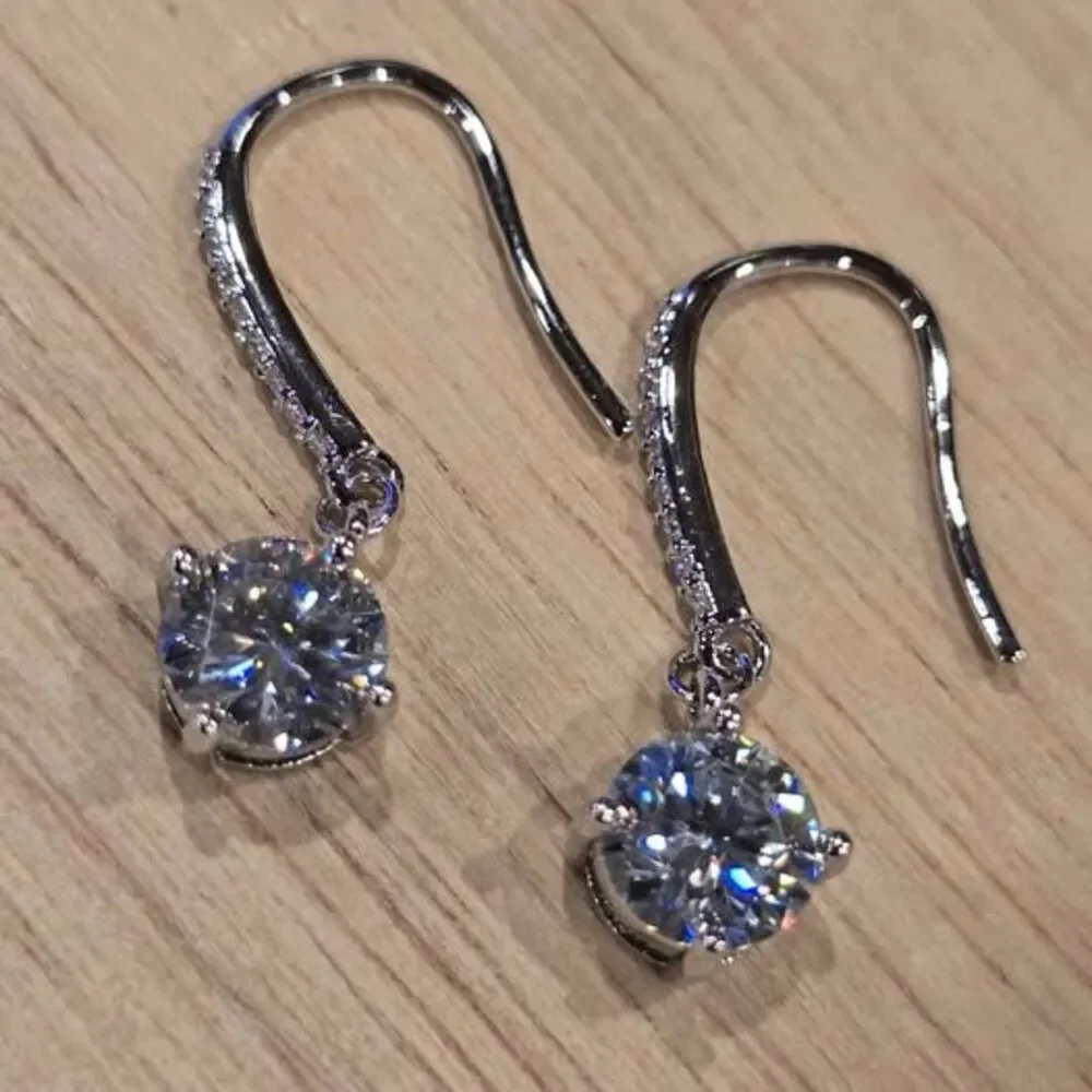 Round Cut Moissanite Drop Earrings
